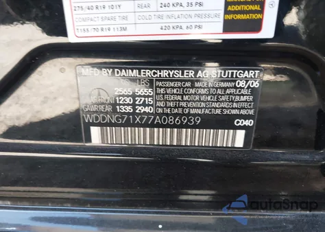 2007 Mercedes-Benz S 550 z USA, uszkodzony, nr VIN WDDNG71X77A086939